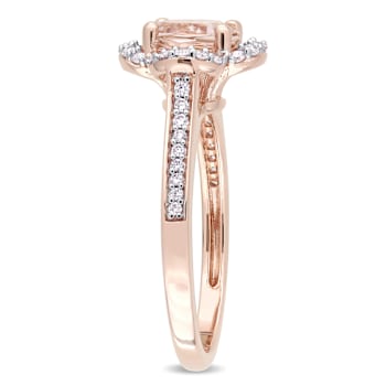 Morganite and Diamond 14K Rose Gold Halo Ring 1.42ctw