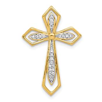 14K Two-tone Gold  Diamond Cross Chain Slide Pendant