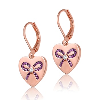 Chic Children's 18K Rose Gold Plated over Brass Ribbon Crafted on Heart
Drop Earrings