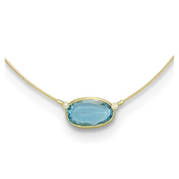 14K Yellow Gold Diamond and Blue Topaz Wire 18 Inch Necklace