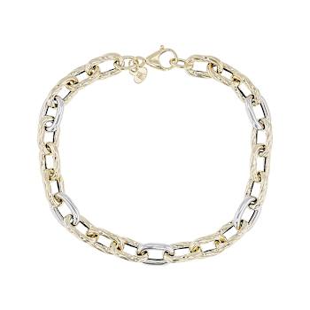 Two-Tone Rolo Link Bracelet In Solid 14K Yellow And White Gold 7mm