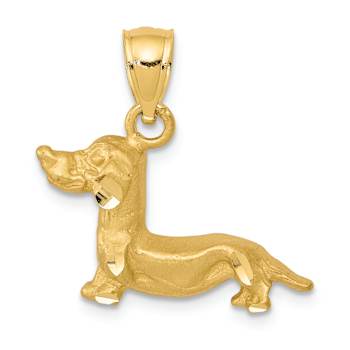 14k Yellow Gold Brushed and Diamond-Cut Dachshund Pendant