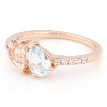 Morganite And Aquamarine Two-Stone Ring In 18K Rose Gold Over Sterling
Silver 1.08ctw