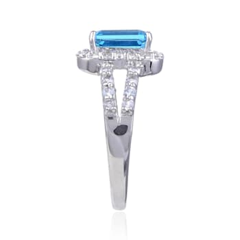Blue Topaz with White Topaz Accents Sterling Silver Ring, 2.97ctw