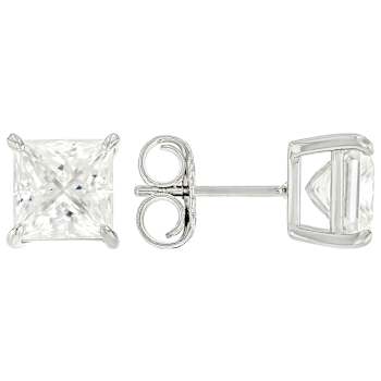 Moissanite PrIncess-Cut Stud Earrings In PlatInum-Enhanced Sterling Silver