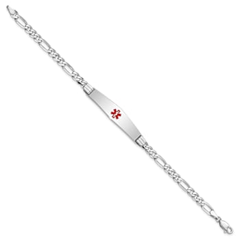 Rhodium Over 14k White Gold Medical Soft Diamond Shape Red Enamel Figaro
Link ID Bracelet