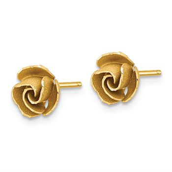 14k Yellow Gold Satin Finish and Diamond-Cut 7.5mm Rose Stud Earrings
