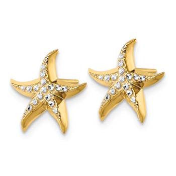 14K Yellow Gold and Rhodium Over 14K Yellow Gold 11.9mm Diamond-Cut
Starfish Stud Earrings