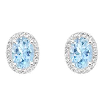 7x5mm Oval Simulated Aquamarine And Created White Sapphire 10k White
Gold Halo Stud Earrings