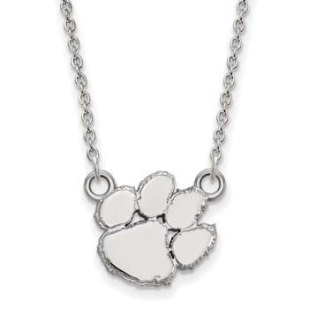 Rhodium Over Sterling Silver LogoArt Clemson University Tiger Paw Small
Pendant Necklace