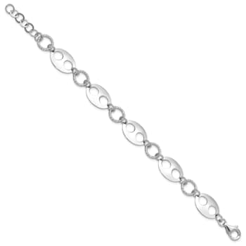 Rhodium Over Sterling Silver Diamond-cut Link  with 1-inch Extension Bracelet