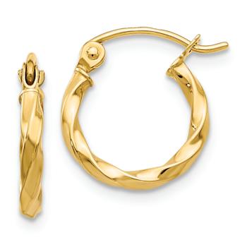 14k Yellow Gold 3/8" Twist Polished Hoop Earrings