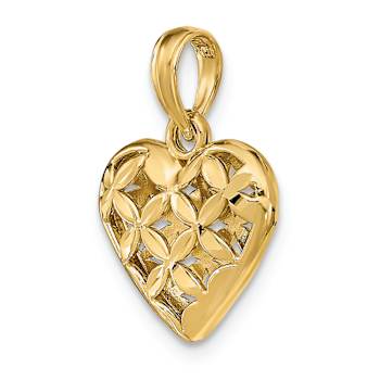 14k Yellow Gold 3D Diamond-Cut Filigree Puffed Heart Charm