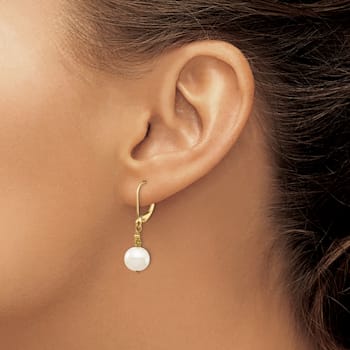 14K Yellow Gold 8-9mm Near Round White Freshwater Cultured Pearl
Leverback Earrings