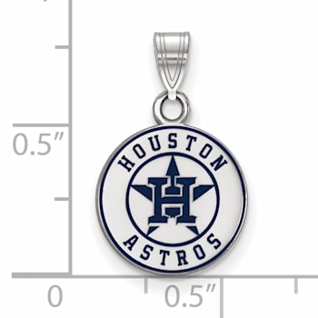 Rhodium Over Sterling Silver MLB LogoArt Houston Astros Enamel Pendant