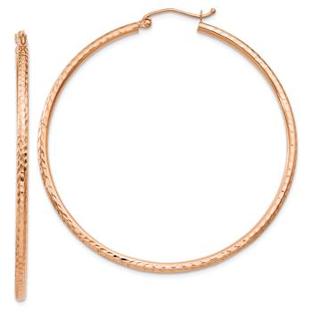 14k Rose Gold Diamond-Cut 2 1/16" Round Tube Hoop Earrings