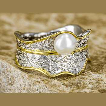 Freshwater Pearl Nature Inspired Two-Tone Ring