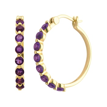 Purple African Amethyst 18k Yellow Gold Over Sterling Silver Hoop Earrings