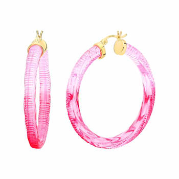 14K Yellow Gold Over Sterling Silver Painted Hoops in Ombre Pink