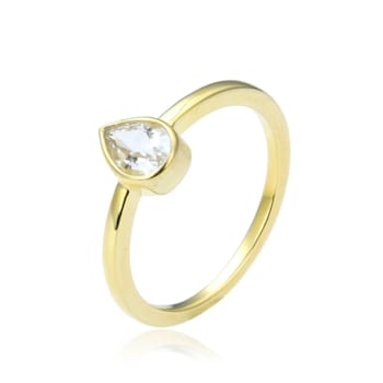 Pear Shape White Topaz 14K Yellow Gold Over Sterling Silver Solitaire
Ring, 0.35ct