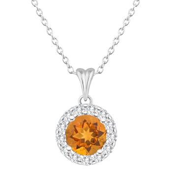 7mm Round Citrine and White Topaz Accent Rhodium Over Sterling Silver
Halo Pendant w/Chain