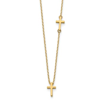 14K Yellow Gold Sideways Cross and Cross Pendant Necklace