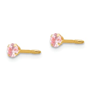 14k Yellow Gold 3mm Pink Cubic Zirconia Stud Earrings