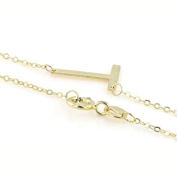 Sideways Initial T Necklace In Solid 14K Yellow Gold 18 Inch