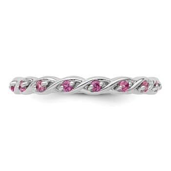 Sterling Silver Stackable Expressions Lab Created Pink Sapphire Ring 0.34ctw