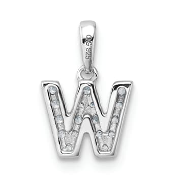 14K White Gold Diamond Letter W Initial with Bail Pendant