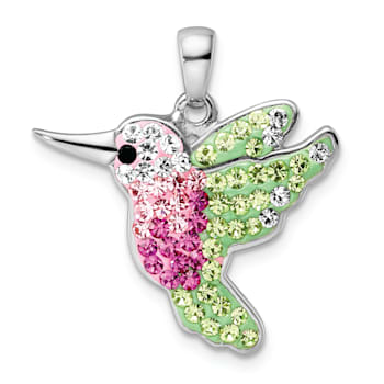 Rhodium Over Sterling Silver Crystal Hummingbird Pendant