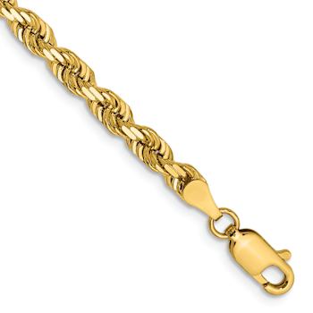 14k Yellow Gold Solid 4mm Diamond-Cut Quadruple Rope 20 Inch Chain