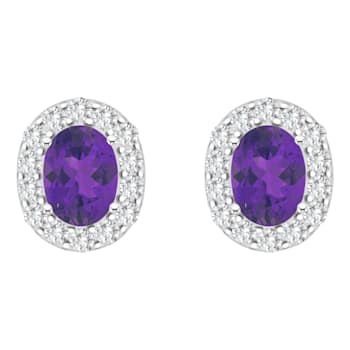 8x6mm Oval Amethyst And White Topaz Accent Rhodium Over Sterling Silver
Halo Stud Earrings