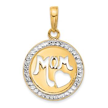 14k Two-tone Gold Diamond-cut MOM Cut-out Heart Pendant