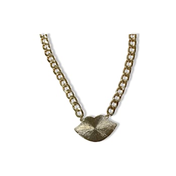 Gold Tone AB Glitter with Clear Crystal Lip Pendant Necklace