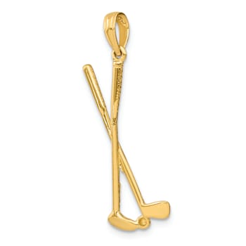 14k Yellow Gold 3D Textured Double Golf Clubs with Ball Charm