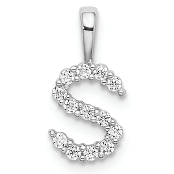 Rhodium Over 14K White Gold Lab Grown Diamond Letter S Initial Pendant