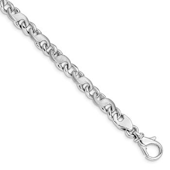 Rhodium Over 14k White Gold 5.4mm Hand-polished and Satin Fancy Link Bracelet