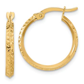 14k Yellow Gold 13/16" Polished and Diamond-Cut Knife Edge Hoop Earrings