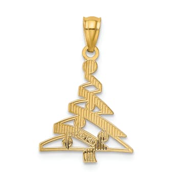 14K Yellow Gold with Rhodium Over 14K Gold Christmas Tree Pendant