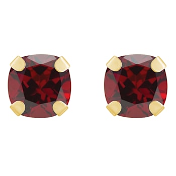 5mm Cushion Garnet 10k Yellow Gold Stud Earrings