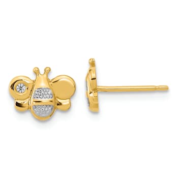14k Yellow Gold and Rhodium Over 14k Yellow Gold Children's Cubic
Zirconia Bee Stud Earrings