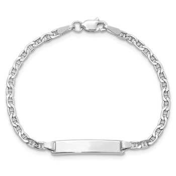 Rhodium Over 14k White Gold Semi-Solid Mariner Link ID Bracelet