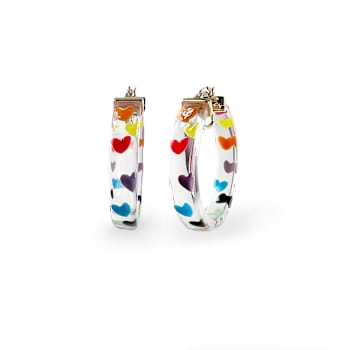 14K Yellow Gold Over Sterling Silver Acrylic and Hand Painted Enamel
Flat Illusion Hoops in Hearts