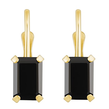 6x4mm Emerald Cut Black Onyx 10k Yellow Gold Drop Earrings