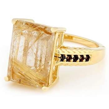 Golden Rutilated Quartz And Smoky Quartz Ring In 18K Gold Over Sterling
Silver 7.41ctw