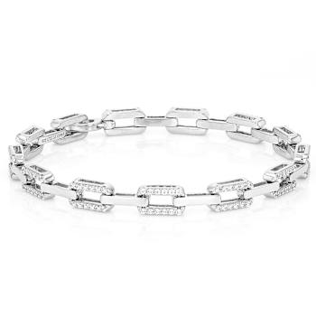 CZ Station Link Bracelet In Sterling Silver