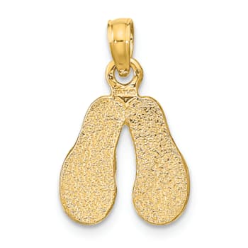 14k Yellow Gold 3D with Multi-Color Enamel Double Flip-Flop Charm
