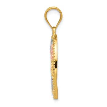 14K Tri-color Gold textured MOM and Flowers Pendant