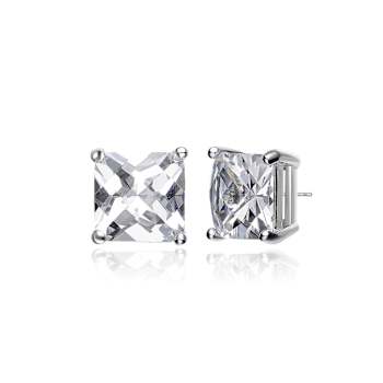 Princess-Cut CZ Stud Earrings In Sterling Silver